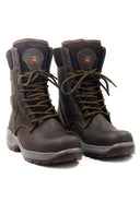 Vista frontal de las botas de seguridad de cuero para hombre San Polos, referencia 2585, en color café.