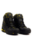 Botas de seguridad industrial para hombre San Polos 2838 color negro y amarillo, con puntera de policarbonato y suela de caucho.