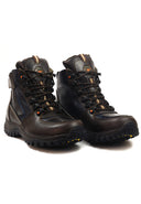 Botas de cuero para motociclista hombre San Polos 3348 Niza en color café con detalles azules, vista de tres cuartos.