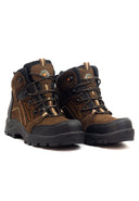 Botas de seguridad industrial para hombre San Polos 3381 en cuero color café, vista lateral.