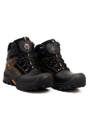 Vista frontal de las botas industriales de cuero para hombre San Polos modelo 3468 en color negro.