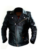 Chaqueta de cuero para hombre San Polos color negro, estilo clásico con cremalleras.